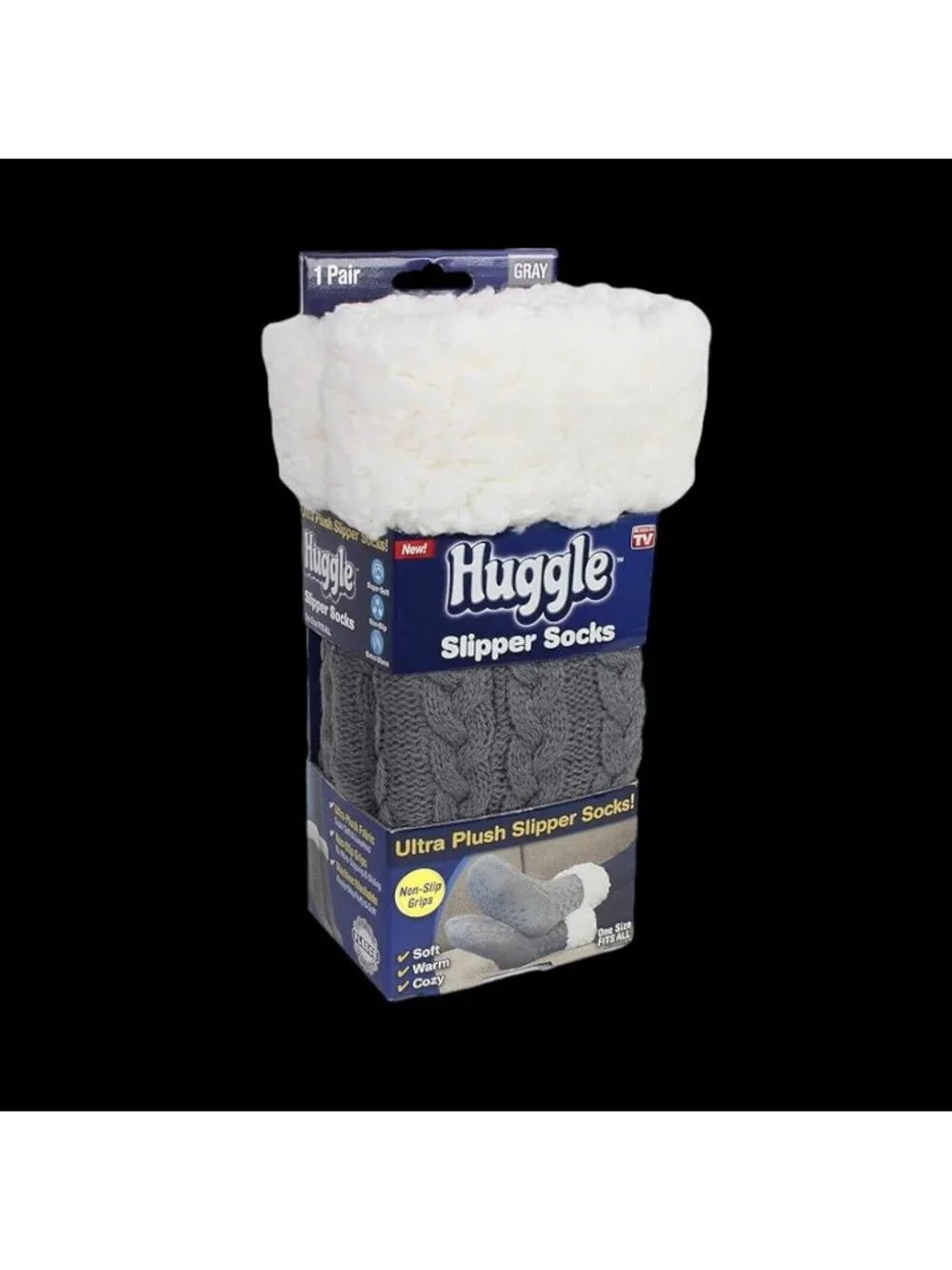 Huggle Slipper Socks Ultra Plush Non-Slip Grips One Size Fits All Gray New